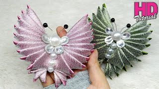 DIY  How To Make Butterfly with satin ribbon || Kanzashi Flower || kupukupu dari pita satin