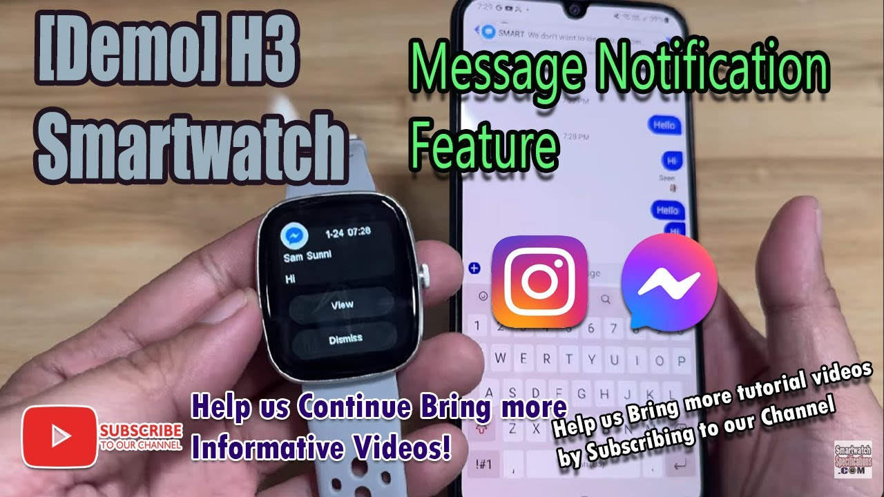 [Demo] H3 Smartwatch-Message Notifications, Messenger and Instagram ...