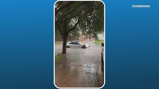 Watch: Waymo vehicle gets stranded in flooded Dallas-area street