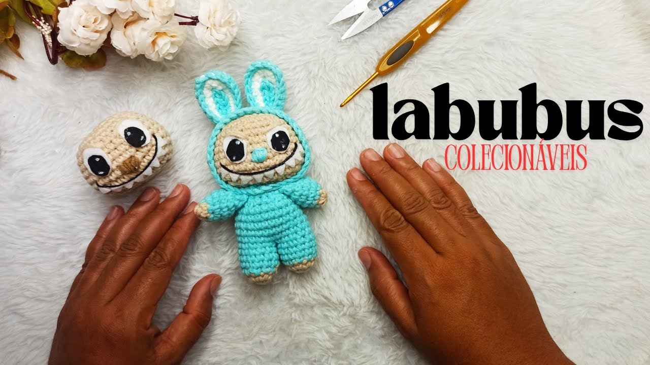 Monstrengos chinês com dentinhos afiados em  amigurumi com 14 cm, labubus fácil de fazer