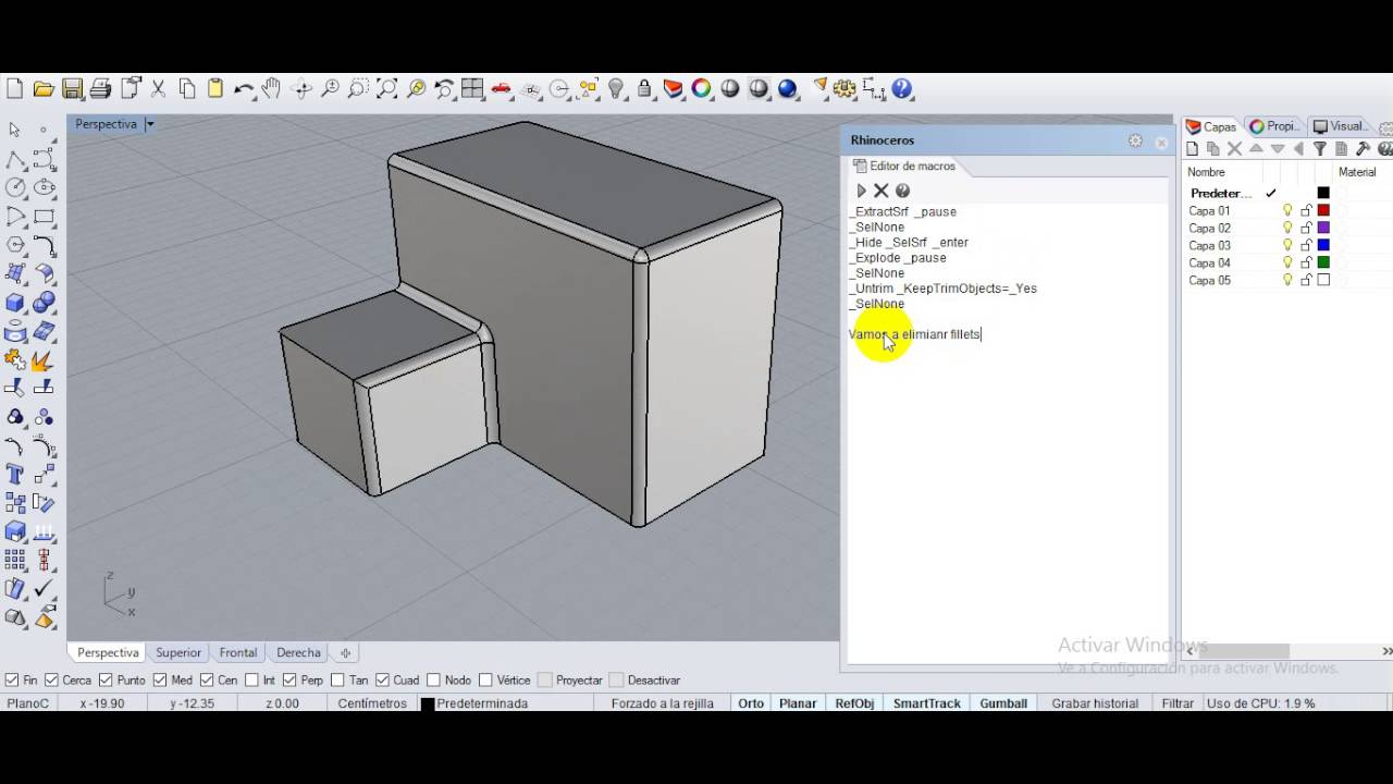 delete a fillet off a solid rhino 3d - YouTube