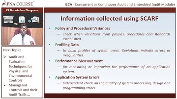 System Control Audit Review File - SCARF (Chapter 6 of ISCA - CA Final Syllabus)