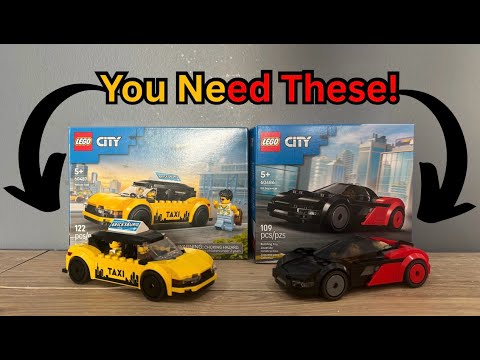 YouTube thumbnail: LEGO City Yellow Taxi &amp; EV Supercar Build and Review! You Need This Duo! 60487 60486