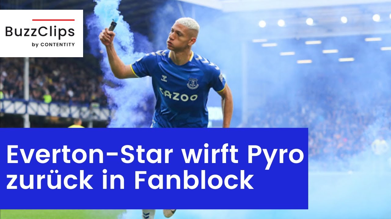 Everton-Star Richarlison wirft Pyro zurück in Fanblock - YouTube