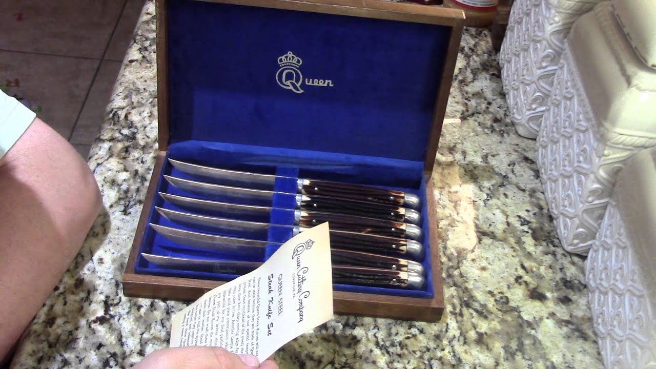Vintage Queen Steel Stag Handle Steak Knives YouTube