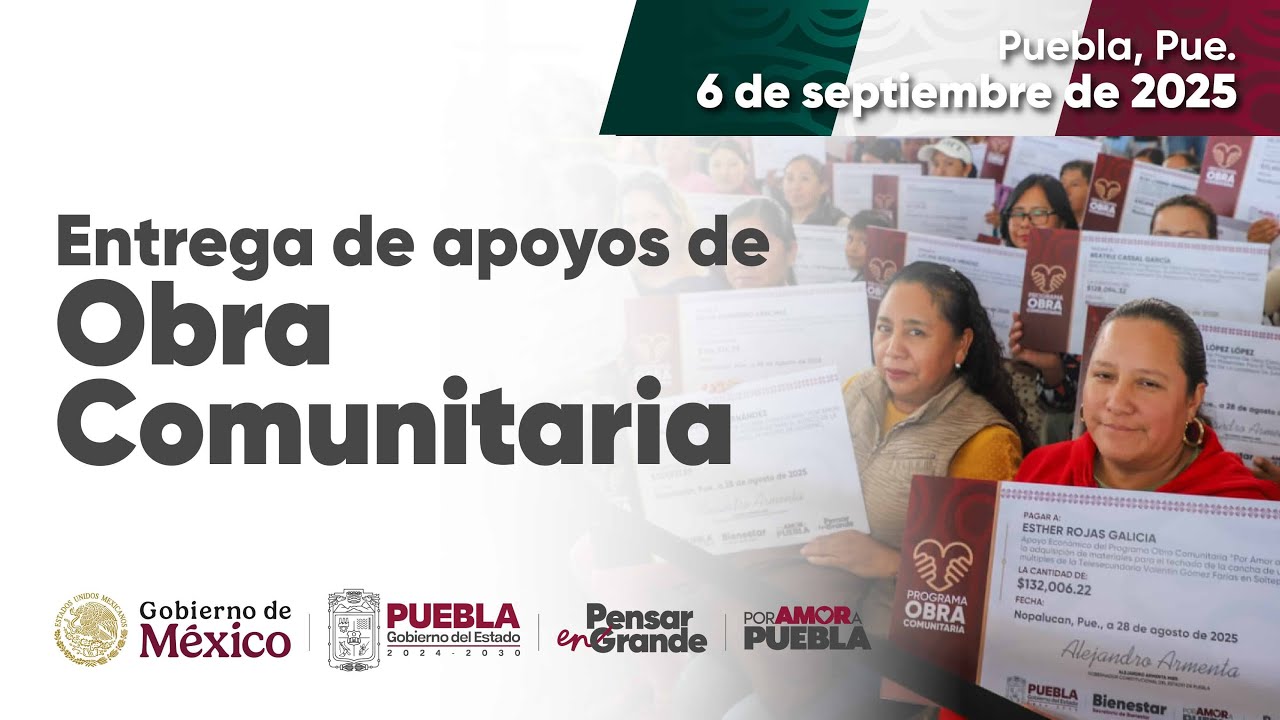 Entrega de apoyos de obra comunitaria en Puebla capital - YouTube