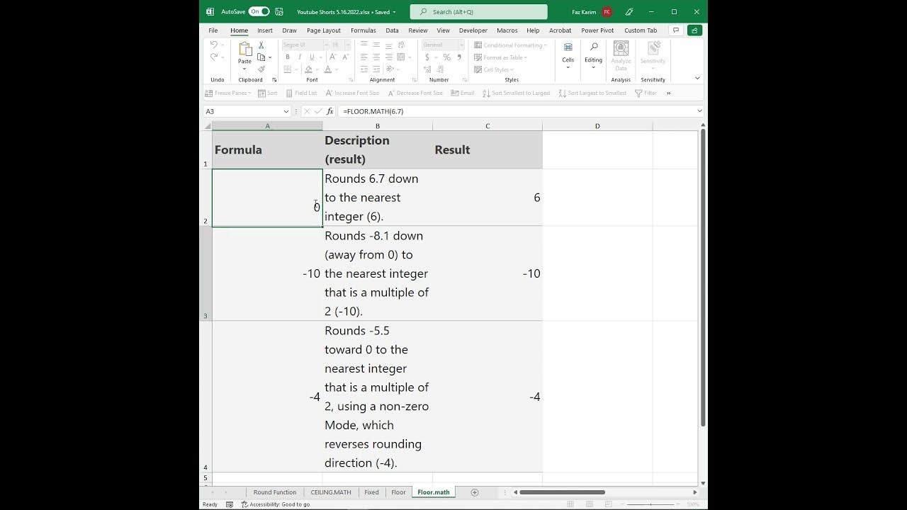 The Learnit Minute FLOOR.MATH Function Excel Shorts 