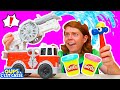 Il y a le feu et le camion de pompiers est en panne ! 🚒🧯 Jeux avec voitures et play doh