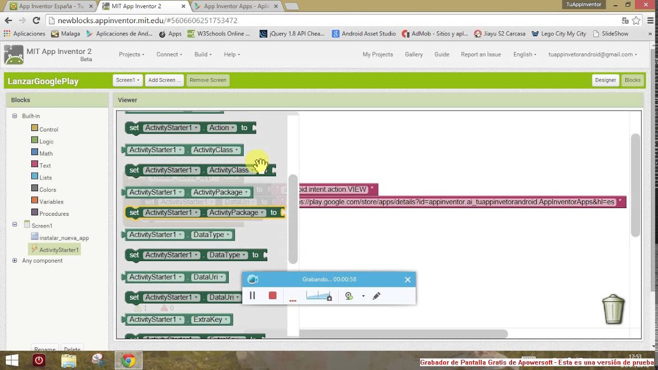 Abrir Google Play con App Inventor 2