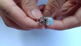 Sterling Silver, Rainbow Moonstone, Gemstone Ring RI 1143