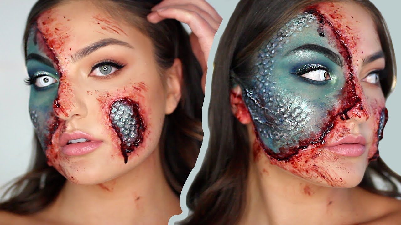 HALF MERMAID Halloween Makeup Tutorial SFX YouTube