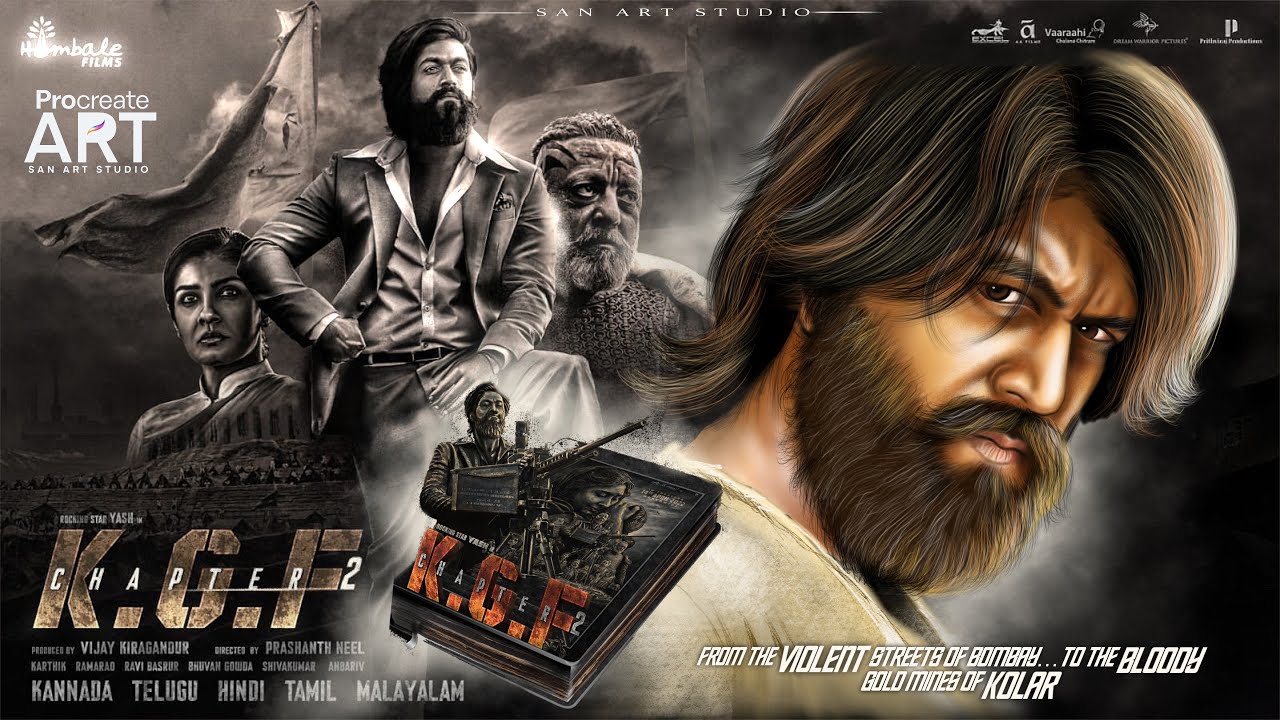 KGF Chapter 2, Yash, Sanjay Dutt, Raveena Tandon, Hyper Realistic Digital Drawing in Procreate