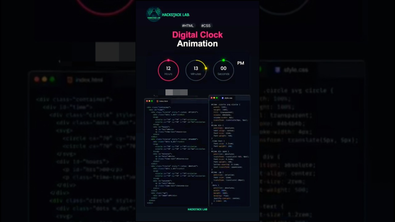 Animated Digital Clock using HTML & CSS | Coding Project for Beginners