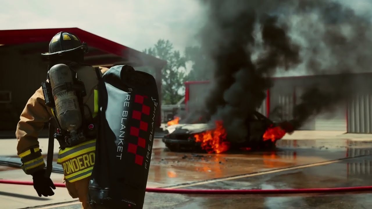 Comment utiliser une couverture anti-feu pour éteindre une voiture électrique en feu – Démonstration