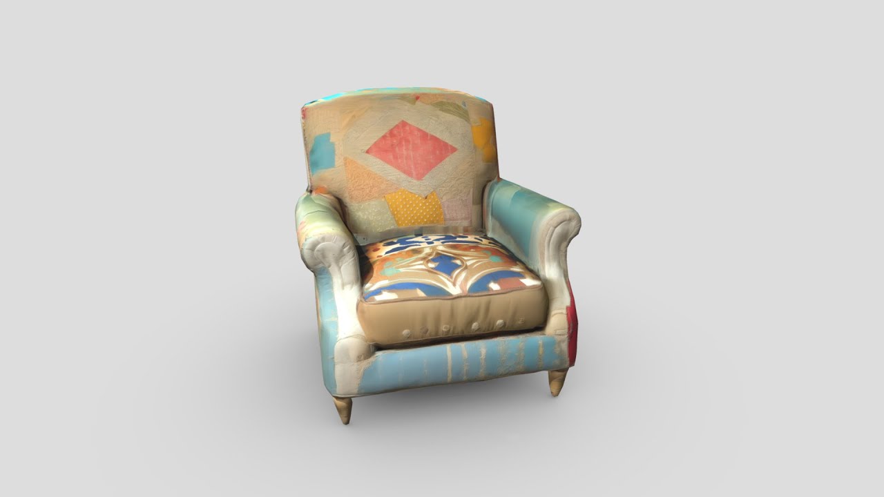 Fabric Patched Up Armchair - low poly PBR 3d model