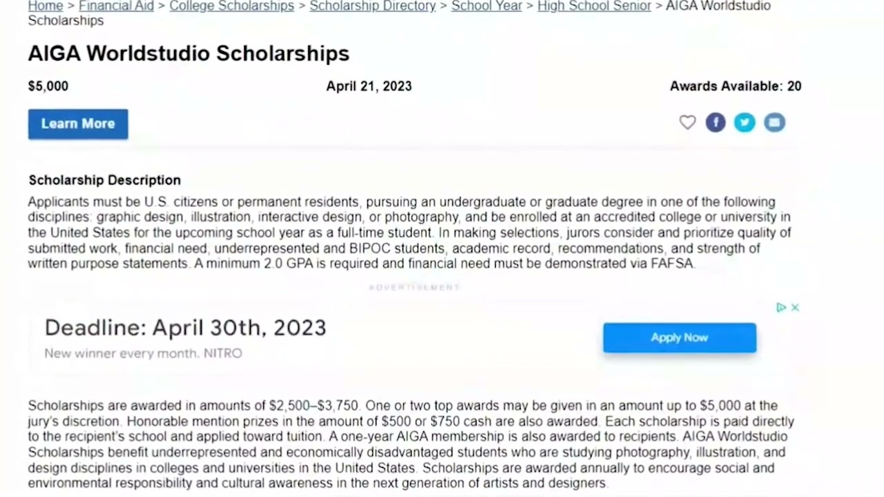 AIGA Worldstudio Scholarship | April 17, 2023
