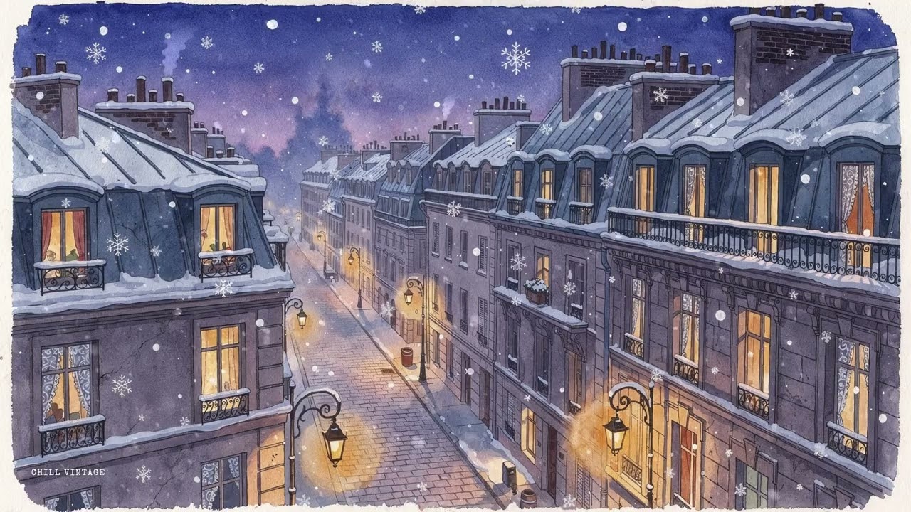 Snowy 1940s Street at Night | Soft Vintage Winter Music