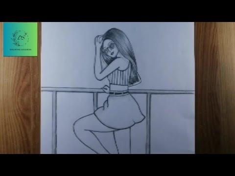 How to draw a girl standing in balcony || step by step drawing tutorial ...