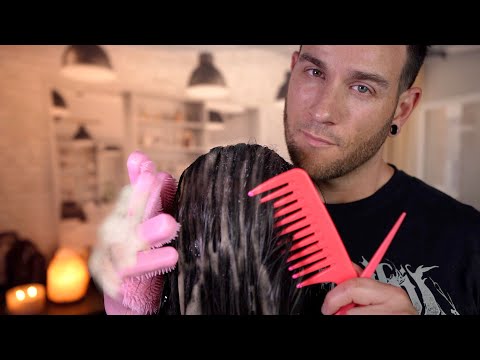 ASMR | Calming Hairdresser Brush, Wash and Scalp Treatment | Soft Spoken Male