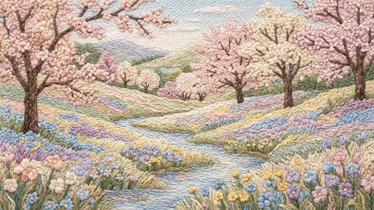 Spring Tapestry TV Background 🌸 Soft Pastel Floral Landscape | Textured Art Screensaver (No Sound)