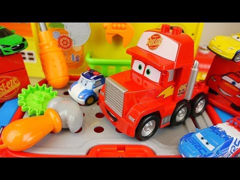 Cars truck and Poli car toys tool station play