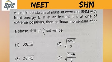 A simple pendulum of mass m executes SHM with total energy E . If at an instant it is at one of