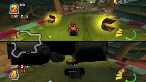 Crash Tag Team Racing tiki turbo split screen gameplay!!!