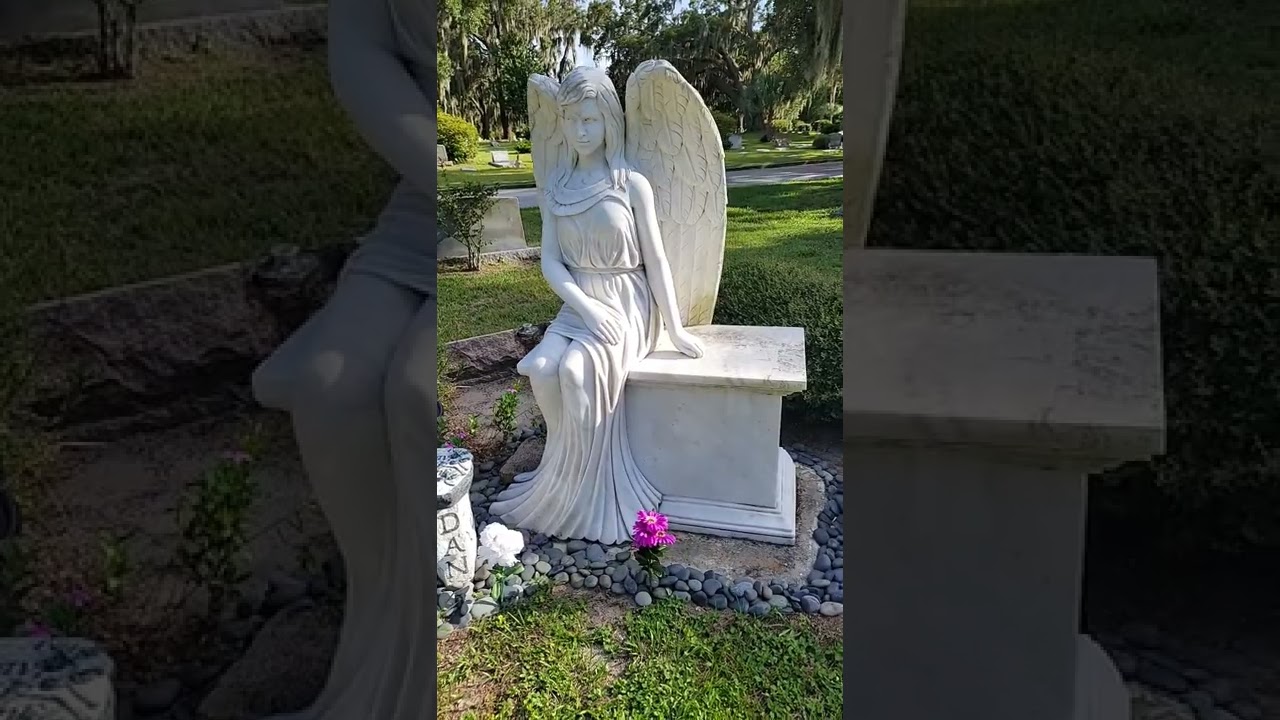 Angel Resting on Bench Statue Monument Inside Greenwood Cemetery, Orlando