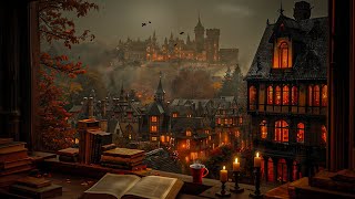 Cozy Reading Mood in a Medieval Town by the Window | Gothic Autumn Evening | Dark Academia Ambience
