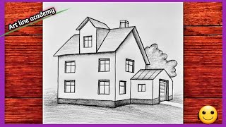 Karakalem Bir Ev Nasıl Çizilir - 3D Ev Çizimi Adım Adım- Sanat Çizgisi Akademisi Karakalem Çizimleri