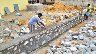 Construction Of Stone Masonry Wall Techniques_Compound Natural Stone Wall Build On Accurately
