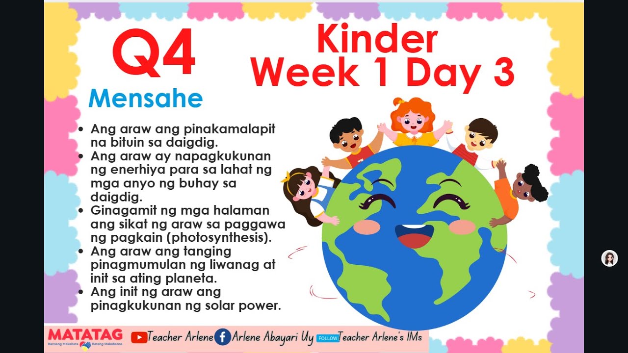 Quarter 4 Kinder Week 1 Day 3 Araw Isinulat ni Joenesa B Dubria ...