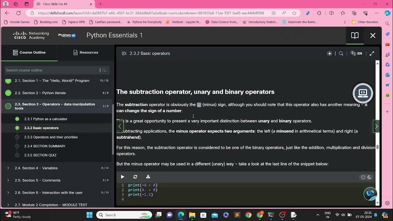 Cisco Python Curse (Module 2): 2.3. Section 3 – Operators - data ...
