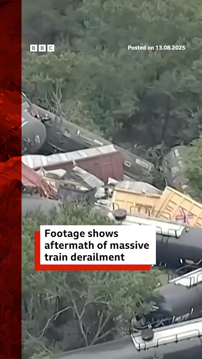 Aerial footage shows aftermath of massive train derailment in Texas. #Texas #Train #BBCNews