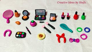 How to make DIY polymer clay miniature makeup set & eyeshadow palette, lipstick, nailpolish