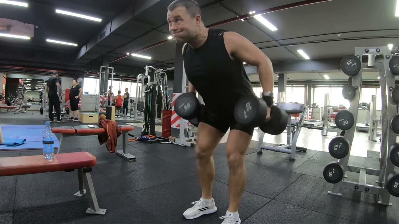 Тяга гантелей к поясу через наклон - YouTube