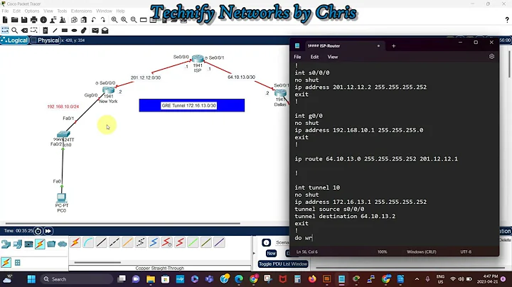 Site-To-Site GRE VPN Tunnel configuration in Cisco Packet Tracer