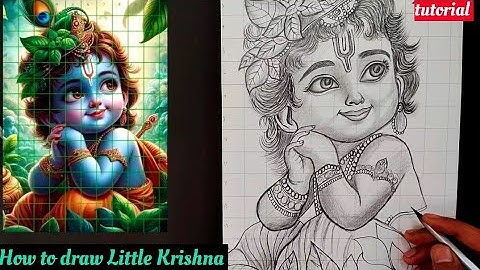 Little Krishna Drawing | How To Draw Lord Krishna With Grid Method | Step by Step Tutorial 