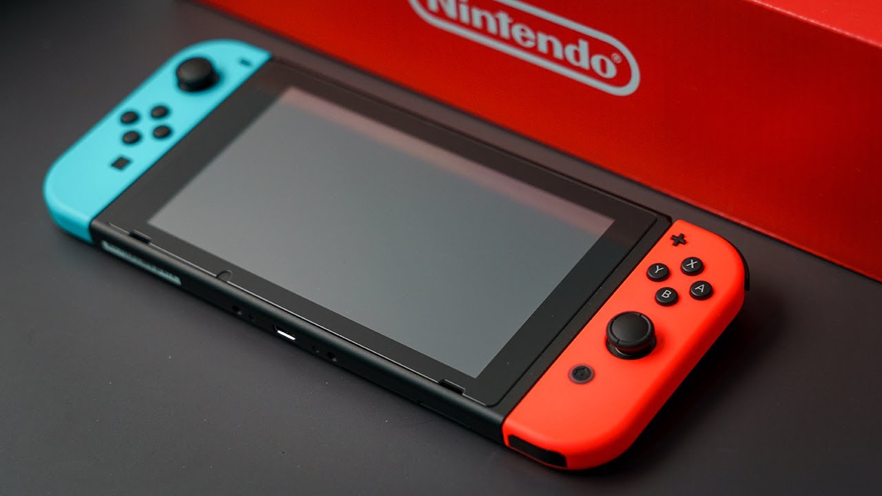 Nintendo Switch with Neon Blue and Neon Red Joy-Con