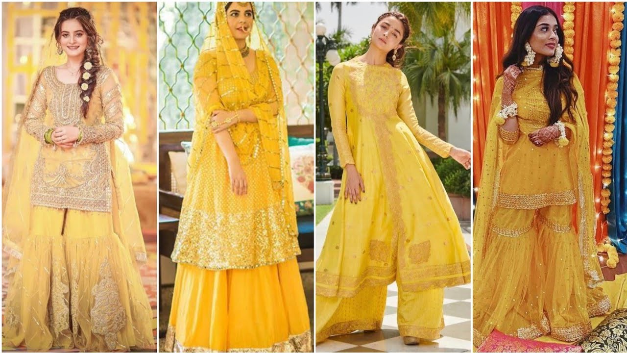 Latest&Trendy Yellow Colour Suits Design Haldi/ mayon/Mehndi Dress DesignWorld fashion ideas