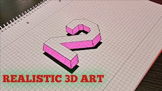 3D Number 2 Drawing ✏️ | Step by Step Optical Illusion