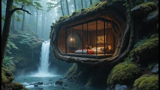 Turning a Fallen Tree Into a Secret Forest Shelter | Final Interior & Rest (ASMR) 4K
