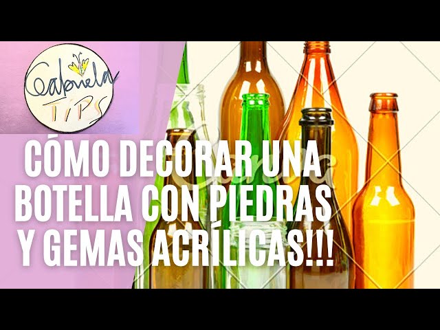 como decorar una botella con piedras acrílicas !!! 