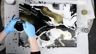 (805) Gold SPRAY PAINT with Black and White Acrylic Pour, How to Paint Mixed Media