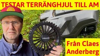 Test av Terränghjul till Husqvarna Automower konstruerade och tillverkade av Claes Anderberg.