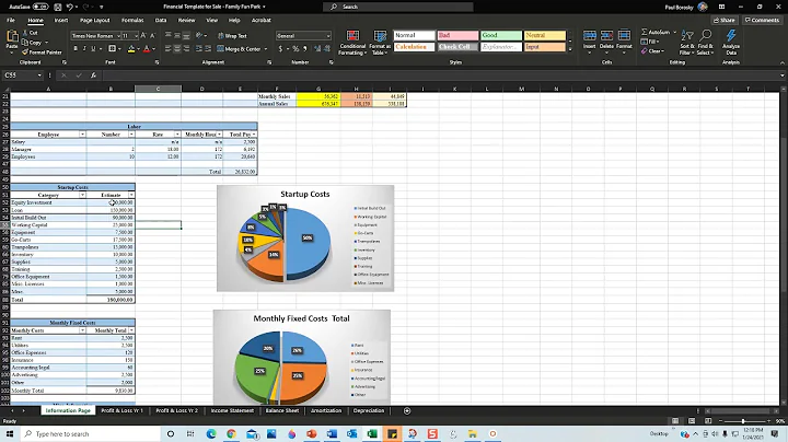 Family Fun Center – Customizable Financial Projection Template in Excel for your Business Plan.
