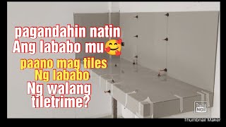 paano I tiles Ng maayos at maganda ang lababo Ng walang tile trime Kantomesa #julyemz