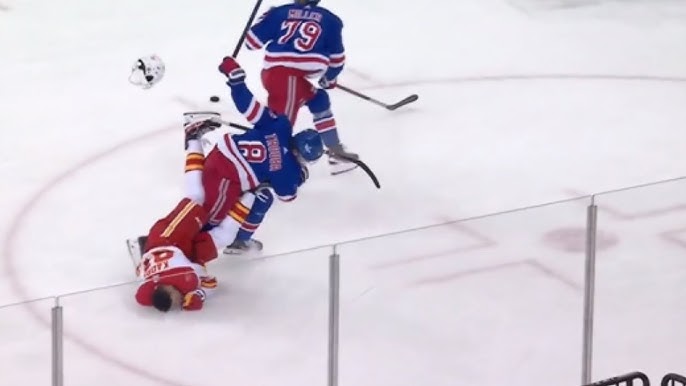 Rangers' Trouba lays out Flames' Kadri with massive hit before