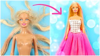 HOW TO MAKE BARBIE CLOTHES IN 5 WAYS? NO SEW NO GLUE DOLL DRESS