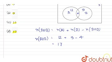 Given n(S) =20, n (A) =12, n(B)=9, n(A nnB)=4 where S is the universal set, A and B are subsets ...